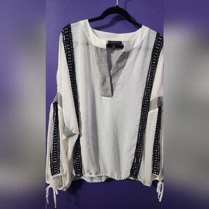 Lane Bryant White Peasant Tunic with Black Trim